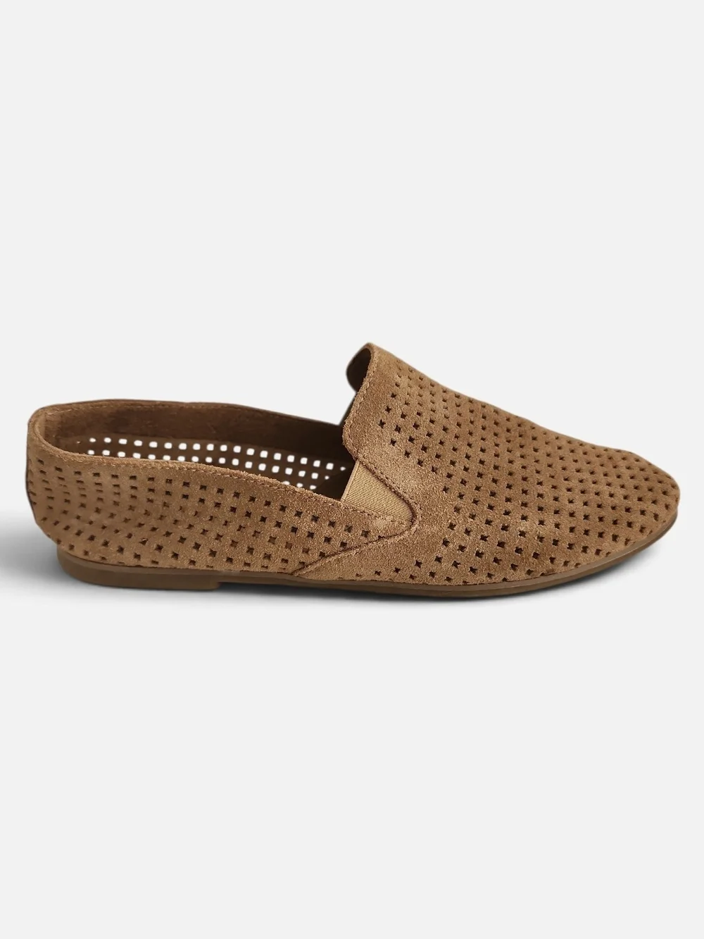 Lucky Brand Perforated Suede Loafers Womens 8.5 Tan Slip On Flats Casual Boho
